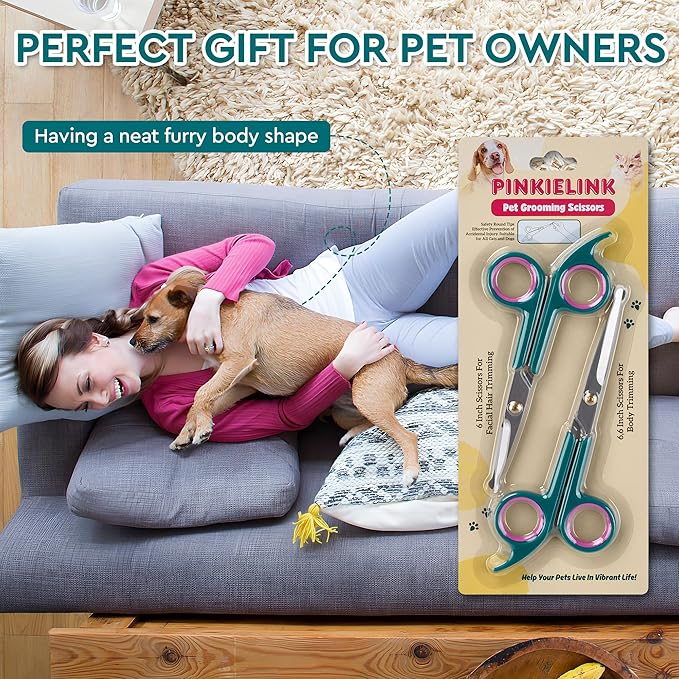 Professional Dog and Cat Grooming Scissors, Pet Grooming Shears, Sharp Stainless Steel Blade With Round Tips - Safety Fur Trimming for Dogs, Cats (Set of 2)-Mewly Pet