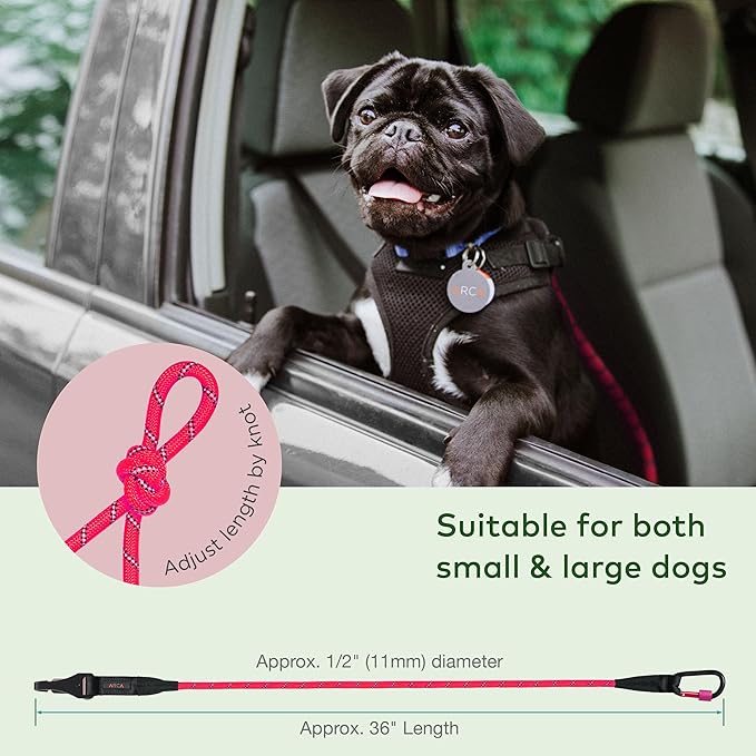 Dog Seat Belt for Car | Universal Dog Car Seatbelt | Durable Reflective Rope with Clip Hook Latch, Buckle and Carabiner- Safe and Secure Pet Safety Restraint (Pink)-Mewly Pet