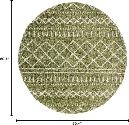 SAFAVIEH Arizona Shag Collection 6'7" Round Green/Ivory ASG741X Moroccan Non-Shedding Entryway Foyer Living Room Bedroom Kitchen 1.2-inch Thick Area Rug