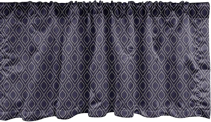 Ambesonne Navy Blue Window Valance Pack of 2, Geometric Dotted Pattern Design with Abstract Ogee Shapes Grid Ornament Tile, Rod Pocket Curtain Valances for Kitchen Bedroom, 54" X 18", Dark Blue Tan