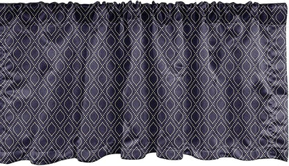 Ambesonne Navy Blue Window Valance, Geometric Dotted Pattern Design with Abstract Ogee Shapes Grid Ornament Tile, Curtain Valance for Kitchen Bedroom Decor with Rod Pocket, 42" x 12", Dark Blue Tan