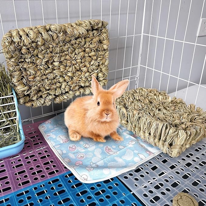 Hamiledyi Rabbit Grass Bed 2PCS Guinea Pig Hay Mat Bunny Natural Straw Woven Bed Rabbit Handmade Bedding Sleeping Grinding Nesting and Chewing Toy for Rabbit Guinea Pig Chinchilla Hedgehog Hamster-Mewly Pet