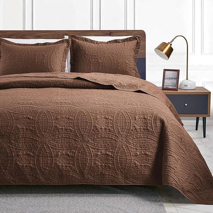 Love's cabin King Size Quilt Bedding Set Brown Bedspreads - Bed Lightweight Bedspread Comforter - Coin Pattern Bedding Coverlet for All Season - 3 Pieces (1 Quilt, 2 Pillow Shams)