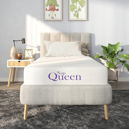 NapQueen 10 Inch Twin-XL Size Mattress, Bamboo Charcoal Memory Foam Mattress, Bed in a Box, White
