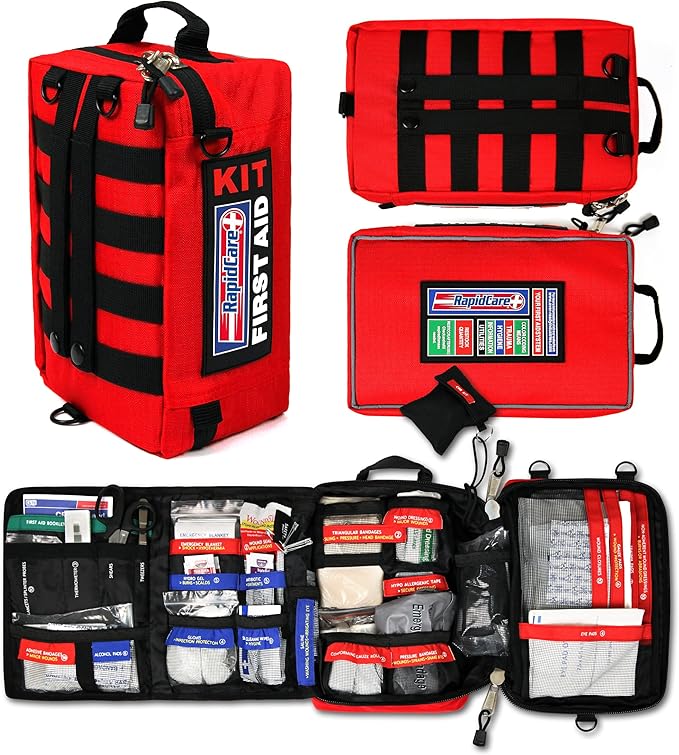 Rapid Care First Aid Kit – 300+ Piece Emergency Medical Kit with Bonus 95-Piece Travel Pack – Outdoor, Workplace, and Home Use – Color Coded & Labeled for Quick Access-Mewly Pet