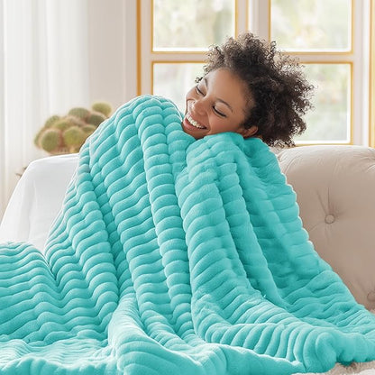 Bedsure GentleSoft Blue Fog Fleece Blanket for Couch - Cozy Soft Blankets for Women, Cute Small Throws for Girls, 50x60 Inches
