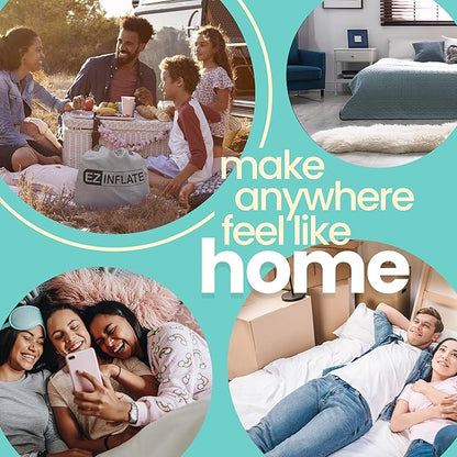 EZ INFLATE Air Mattress with Built in Pump - Full Size Double-High Inflatable Mattress with Flocked Top - Easy Inflate, Waterproof, Portable Blow Up Bed for Camping & Travel