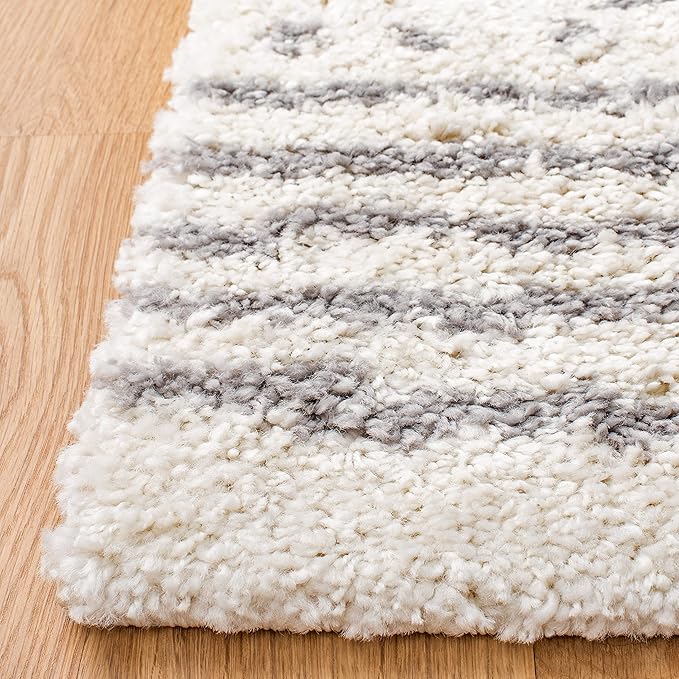 SAFAVIEH Arizona Shag Collection X-Large Area Rug - 11' x 15', Ivory & Grey, Moroccan Design, Non-Shedding & Easy Care, 1.6-inch Thick Ideal for High Traffic Areas in Living Room, Bedroom (ASG741F)