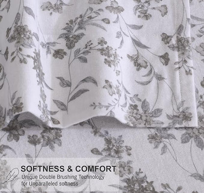 RUVANTI Flannel Sheets King Size - 100% Cotton Brushed King Size Sheets Set - Deep Pockets 16 Inches Bed Sheets - All Seasons Breathable & Extra Soft - Warm & Cozy, 4 Piece, Vintage Flora