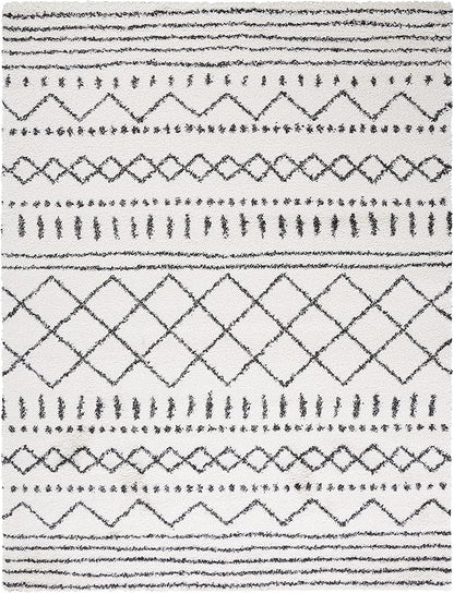 SAFAVIEH Area Rug 8x10 - Arizona Shag Collection - Large - Ivory & Black, Moroccan Design, Non-Shedding & Easy Cleaning, Ultra Plush Thick Pile, Ideal for Living Room, Bedroom, Dining Space (ASG741Z)