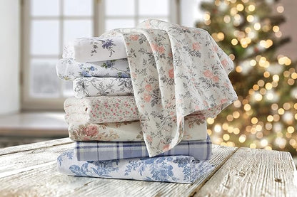 Laura Ashley - Flannel Sheets Queen Size, Anti-Pilling & Wrinkle Resistant Cotton, Touchably Soft for All-Season Comfort - Bed Sheets with Matching Pillowcases & Fitted Sheet (Paisley Prance Pink)