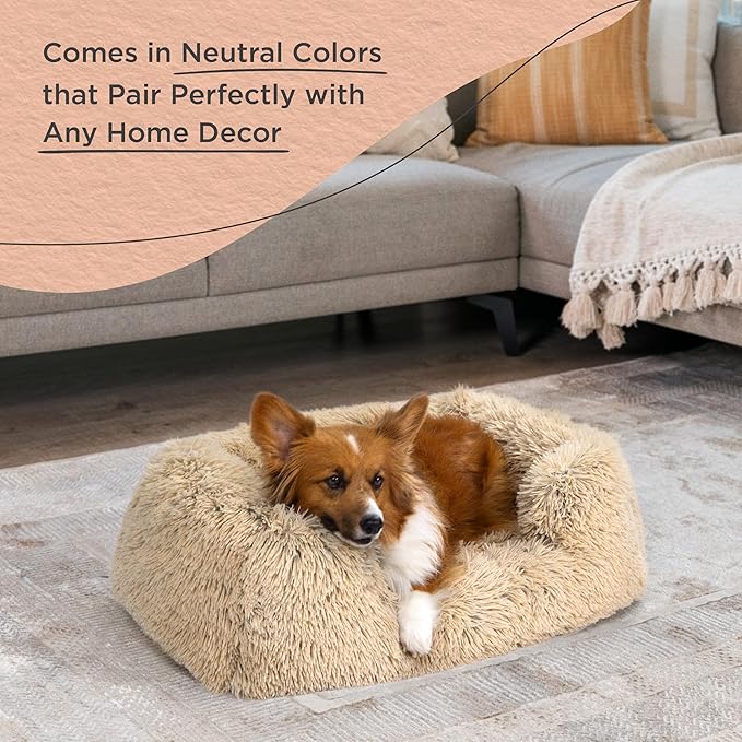 Best Friends by Sheri Shag Lounge Bed Calming Faux Fur Dog Bed, Taupe, Medium, 30" x 20"-Mewly Pet