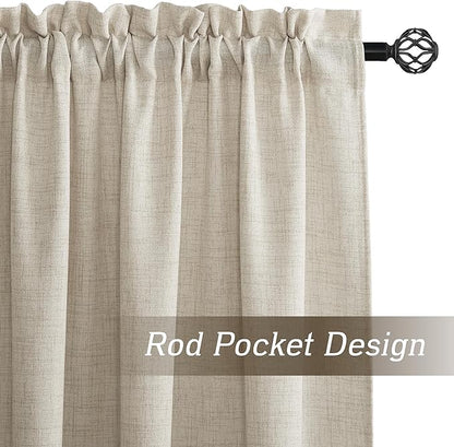 RYB HOME Natural Beige Linen Sheer Curtains 102 inches Long for Living Room and Dining Room, Weave Textured/Rod Pocket, Light Filtering Sheer Curtains and Drapes, W 52 x L 102 inches, 2 Panels Set