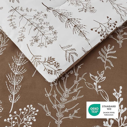 Bedsure King Comforter Set - Brown Bed Set, 3 Pieces Cute Floral Bedding, 1 Soft Reversible Botanical Flowers Comforter and 2 Pillow Shams