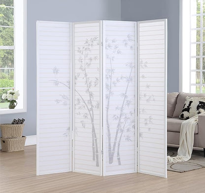 Roundhill Bamboo Print 4-Panel Framed Room Screen/Divider, white