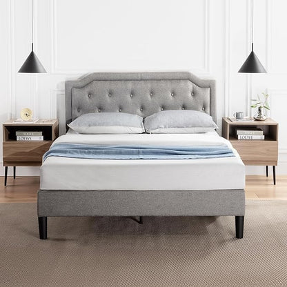 Zinus Kellen Upholstered Scalloped Platform Bed Frame, Mattress Foundation, Wood Slat Support, No Box Spring Needed, Eco Friendly WonderBox (TM), Easy Assembly, Dark Grey, King