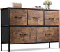 WLIVE Dresser for Bedroom with 5 Drawers, Long Fabric Dresser, Storage Drawer Unit with Fabric Bins for Closet, Hallway, Rustic Brown Wood Grain Print, Size L