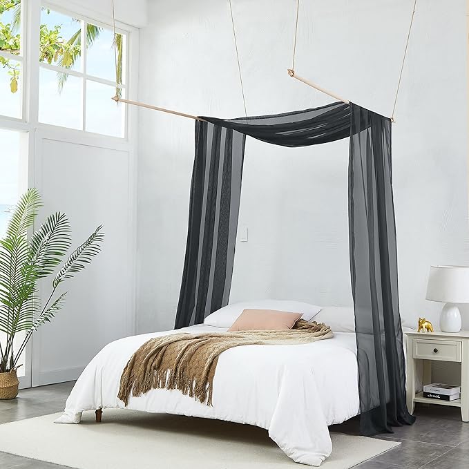 Warm Home Designs 24 Feet Long Sheer Black Window Scarf. These Extra Long Length Valance Window Scarves are 54 X 288 Inches in Size. Great as Bed Canopy or Wedding Arch Draping Fabric. AM Black 288"