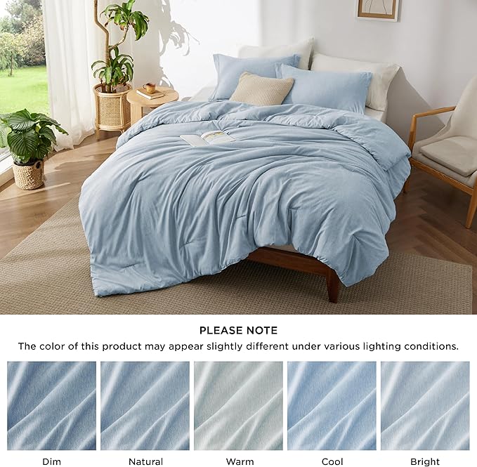 Bedsure Queen Comforter Set - Light Blue Soft Bedding for All Seasons, Cationic Dyed Bed Set, 3 Pieces, 1 Queen Size Comforter (90"x90") and 2 Pillow Shams (20"x26"+2")