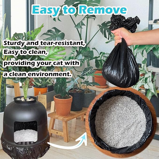 50 Pack Litter Box Liners Compatible with Lifewit Litter Box Cat, Elastic Band Trash Bags for Disposal of Cat Waste, Waterproof and Leak Proof (Black)-Mewly Pet