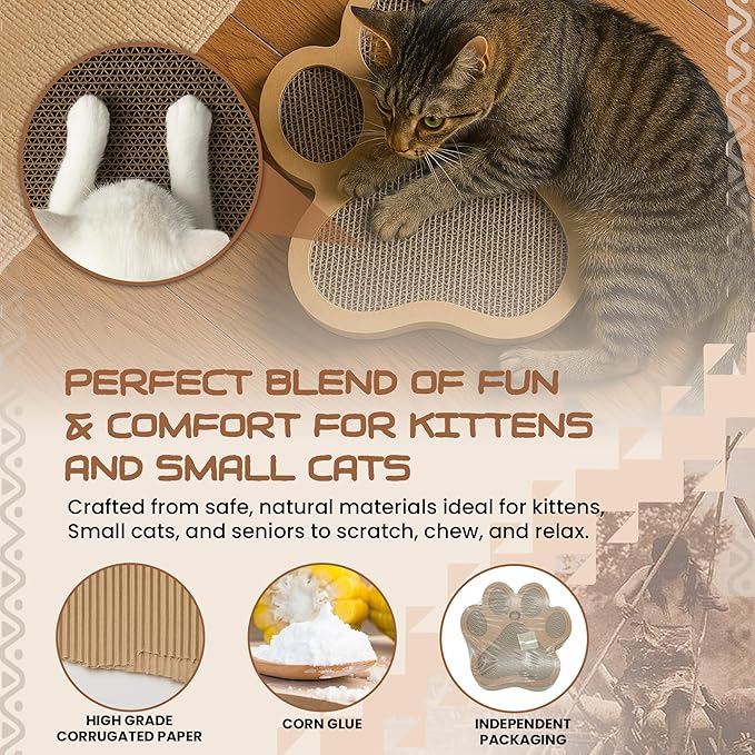 Paw-Shaped Cat Scratcher | Reversible Cardboard Kitten Scratcher | Kitten Scratching Board for Indoor Cats | cat Scratcher Cardboard for Small & Medium Cats & Kittens | Cat Toy (Small)-Mewly Pet