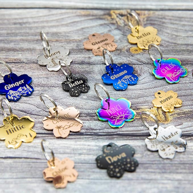 Personalized Dog Tag with 5 Lines of Custom Deep Engraved Durable Stainless Steel Pet ID Name Tag Designer Small Size Flower-Mewly Pet