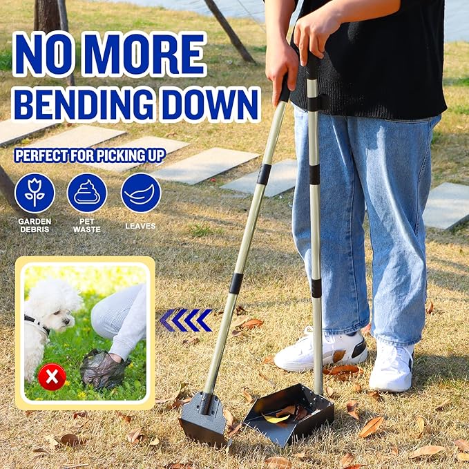 Dog Pooper Scooper,Tray and Spade Set Poop Scooper for Dogs, Adjustable Long Handle Metal Pooper Scooper with Bin for Pet Waste Removal, No Bending Clean Up for Medium and Large Dogs-Mewly Pet