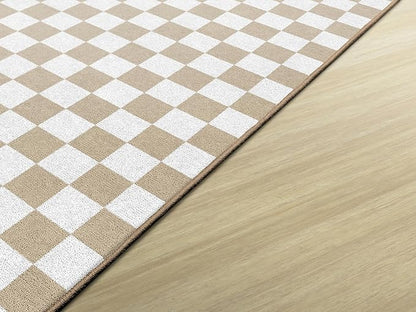 Flagship Carpets Schoolgirl Style Brown and White Checkerboard Educational Area Rug for Kids Room Seating Décor, Children's Classroom, Play Carpet for Teaching and Playroom, 7'6" x 12', Neutral