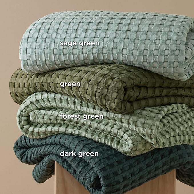 Bedsure Cooling Cotton Waffle Full Size Blanket - Lightweight Breathable Blanket of Rayon Derived from Bamboo for Hot Sleepers, Luxury Throws for Bed, Couch and Sofa, Mint Green, 80x90 Inches