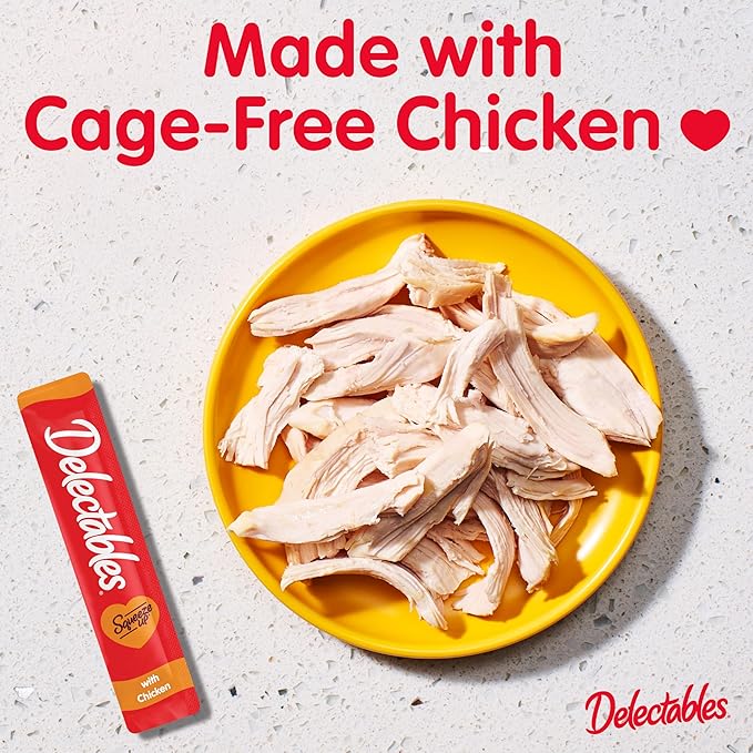 Delectables Squeeze Up Creamy Squeezable Puree, Lickable Wet Cat Treats, Grain Free, No Added Fillers, No By-Products, No Added Preservatives, 0.5 Ounces Tube Chicken Flavor, 32 Tubes Total-Mewly Pet