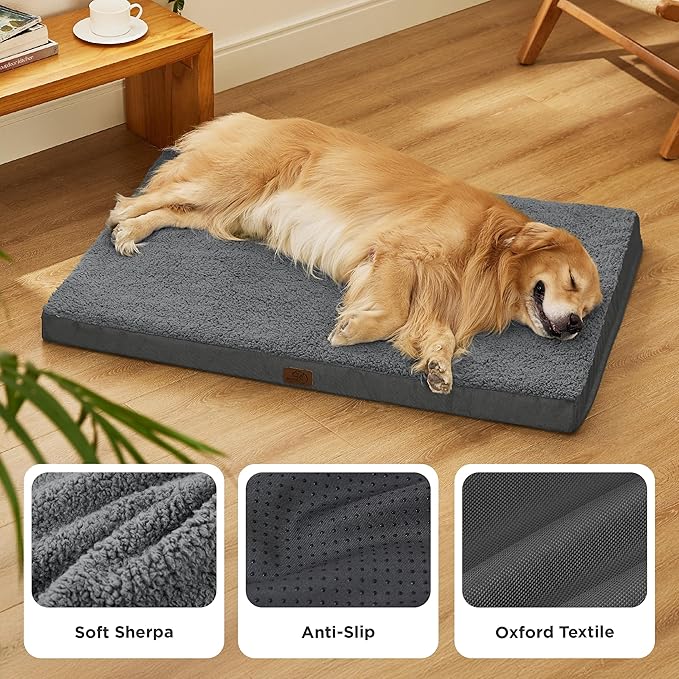 Bedsure XL Dog Beds Large Sized Dog -Orthopedic Flat Extra Large Pet Beds with Removable Washable Cover, Egg Crate Foam Mat, Suitable for Pet Up to 100 lbs-Mewly Pet