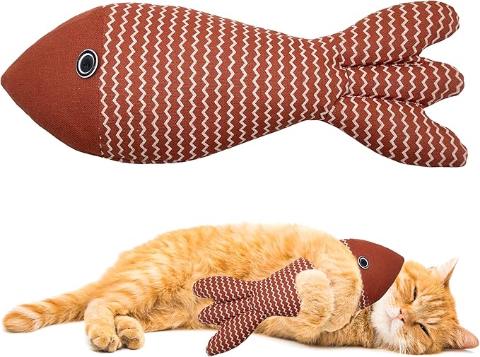 Interesting Catnip Toys Fish, 1 Pack Large Cat Toys, Soft Indoor Cat Kicker Toys, Durable and Highly Interactive Catnip Toys（Red Fish）-Mewly Pet