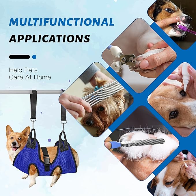 PatiencET Dog Grooming Hammock, Pet Grooming Hammock for Cats & Dogs, Dog Holder for Nail Trimming, Cat Sling for Nail Trimming with Nail Clippers/Trimmer, Nail File, Pet Comb(S)-Mewly Pet