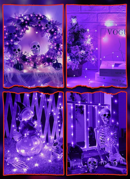 5 Pack Fairy Lights Battery Operated, 7 Feet 20 Led String Lights with Timer, Waterproof Firefly Lights for Party Haunted House Indoor Outdoor Halloween Decorations, 6 Hours on/18 Hours Off, Purple