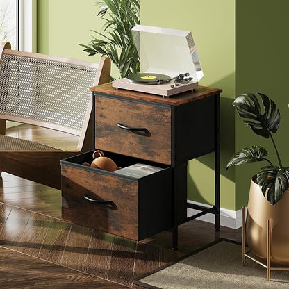 WLIVE Nightstand Set of 2, 2 Drawer Dresser for Bedroom, Small Dresser with 2 Drawers, Bedside Furniture, Night Stand, End Table for Bedroom, College Dorm, Rustic Brown Wood Grain Print