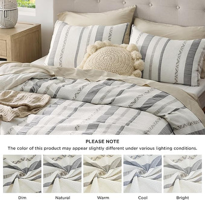 Bedsure Waffle Weave Duvet Cover Queen - 100% Cotton Boho Duvet Cover Set with 2 Pillowcases - Extra Soft Cream White Textured Comforter Cover with Zipper Closure (Queen, 90"x90")