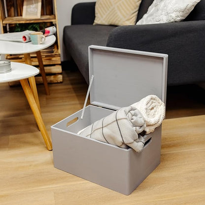 Large Gray Wooden Box Storage with Hinged Lid | 15.8 x 11.8 x 9.44 inches (+-0.5) | Gift Box Storage Document | Wood Keepsake Chest Product NOT Intended for 15 Years OR Below