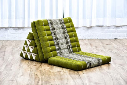 Leewadee - Comfortable Japanese Floor Mattress - Thai Floor Bed with Triangle Cushion - Futon Mattress - Thai Massage Mat, 67 x 21 inches, Green, Kapok Filling