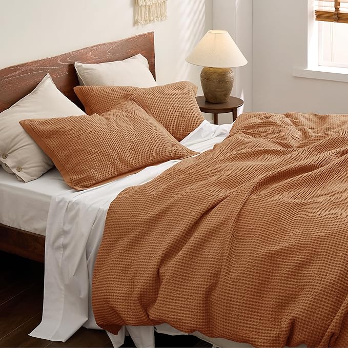 Bedsure Cotton Duvet Cover King - 100% Cotton Waffle Weave Hazel Duvet Cover King Size, GentleSoft™ and Breathable Bedding Set for All Season, 3 Pieces, 104"x90"