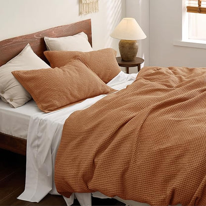 Bedsure Cotton Duvet Cover King - 100% Cotton Waffle Weave Hazel Duvet Cover King Size, GentleSoft™ and Breathable Bedding Set for All Season, 3 Pieces, 104"x90"