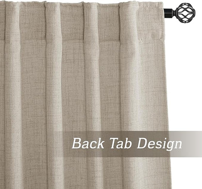 RYB HOME Natural Beige Linen Sheer Curtains 108 inches Long for Living Room/Bedroom, Back Tab/Rod Pocket, Light Filtering Sheer Curtains and Drapes, W 52 x L 108 inches, 2 Panels Set