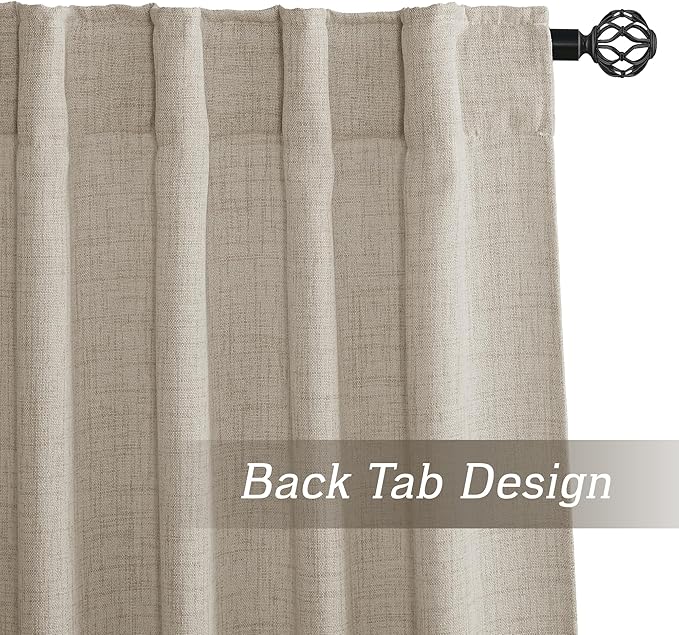 RYB HOME Natural Beige Linen Sheer Curtains 72 inches Long for Living Room and Dining Room, Back Tab/Rod Pocket, Light Filtering Sheer Curtains and Drapes, W 52 x L 72 inches, 2 Panels Set