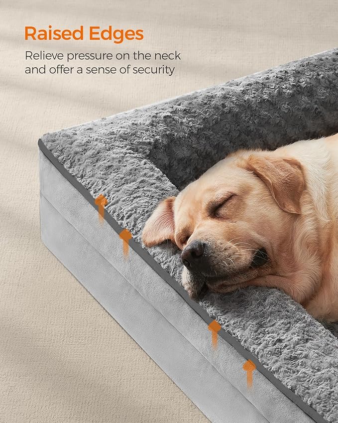 Feandrea Orthopaedic Dog Bed for Large Dogs, Waterproof Dog Sofa Bed with Removable Washable Cover, 36 x 27 x 6.5 Inches, Dove Gray UPGW252G01-Mewly Pet