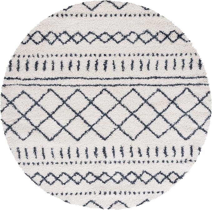 SAFAVIEH Arizona Shag Collection 6'7" Round Ivory/Slate ASG741M Moroccan Non-Shedding Entryway Foyer Living Room Bedroom Kitchen 1.2-inch Thick Area Rug