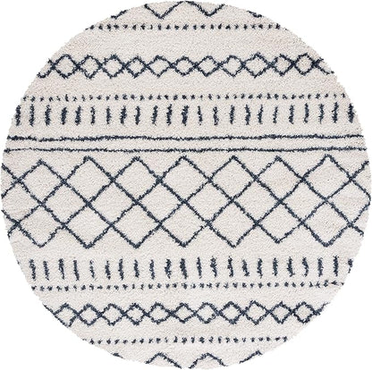 SAFAVIEH Arizona Shag Collection 6'7" Round Ivory/Slate ASG741M Moroccan Non-Shedding Entryway Foyer Living Room Bedroom Kitchen 1.2-inch Thick Area Rug