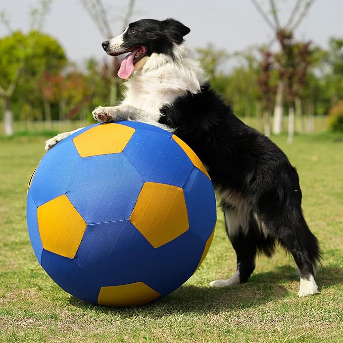 Herding Ball for Dogs & Horses - 20" Large Blue & Yellow Ball with Hand Pump-Mewly Pet