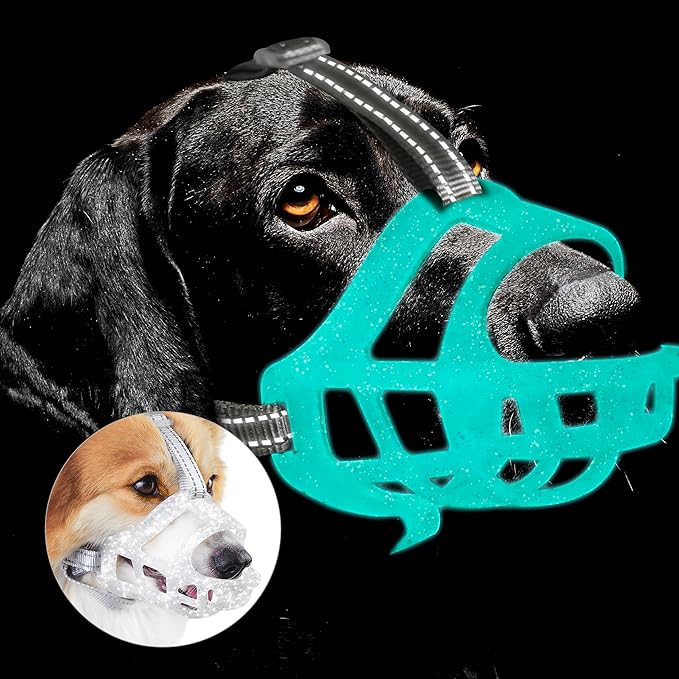 Glow-in-The-Dark Dog Muzzle, Basket Muzzle for Small Medium Large Dogs,Anti-Biting Chewing, Lightweight Cage Design,Allows Drinking & Panting,for Grooming & Training Size S-Mewly Pet