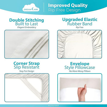 DREAMCARE King Size Sheets Set – 6 pcs Cooling Bed Sheets – up to 21” Deep Pocket King Sheet Set – 2500 Supreme Collection – Extra Soft 100% Brushed Microfiber Hotel Luxury with Side Pocket – Ivory