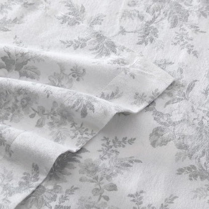 Laura Ashley - Flannel Sheets Full Size, Anti-Pilling & Wrinkle Resistant Cotton, Touchably Soft for All-Season Comfort - Bed Sheets with Matching Pillowcases & Fitted Sheet (Vanessa Grey)