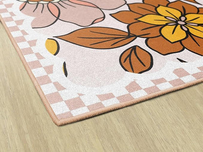 Flagship Carpets Schoolgirl Style Retro Floral Educational Area Rug for Kids Room Seating Décor, Children's Classroom, Play Carpet for Teaching and Playroom, 7'6 "x 12' Pink